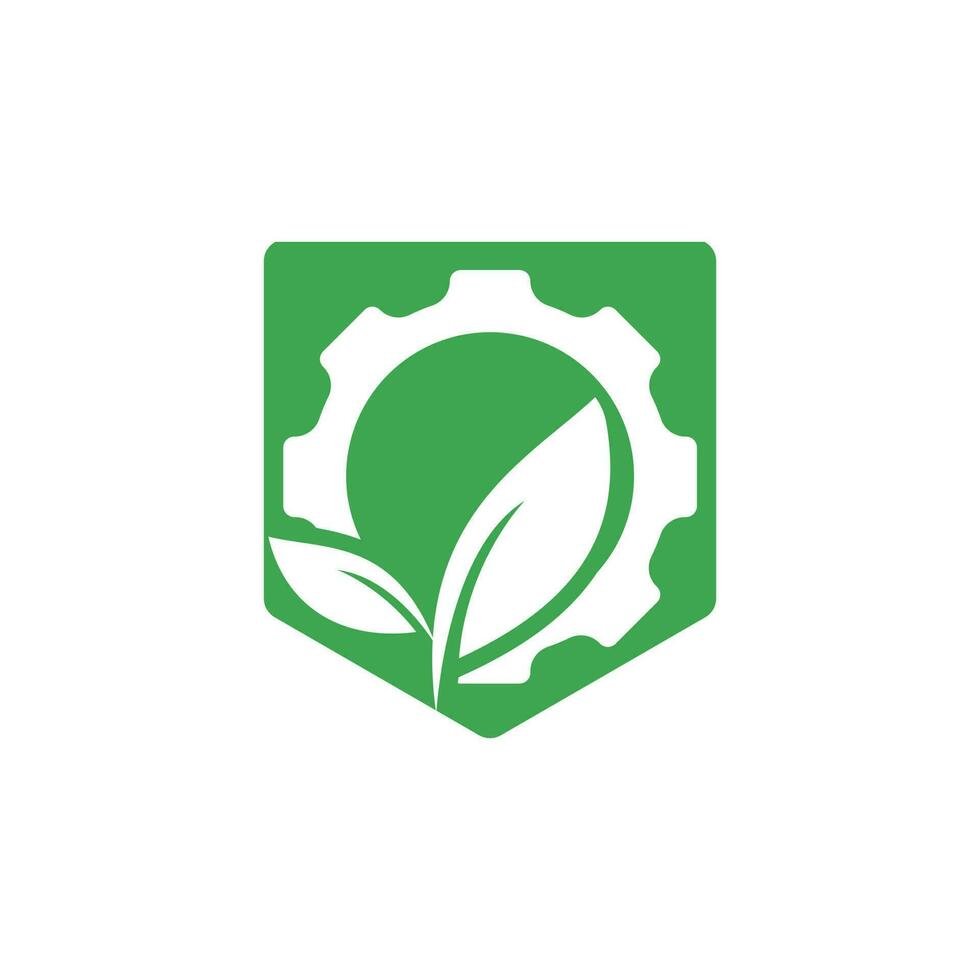 Gear leaf vector logo design. Abstract concept for ecology theme, green eco energy, technology and industry.