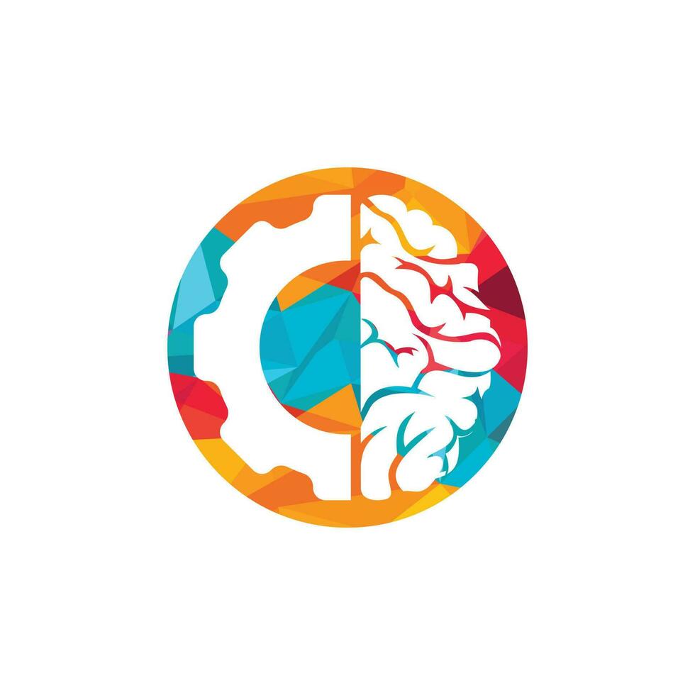 Brain and gear cog logo design. Education and mechanic symbol or icon. Unique science and industrial logotype design template. vector