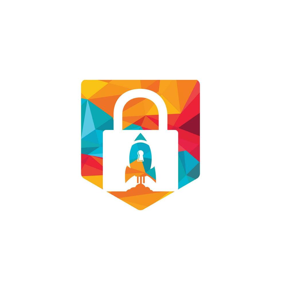 Padlock rocket vector logo design. Security rocket logo concept.