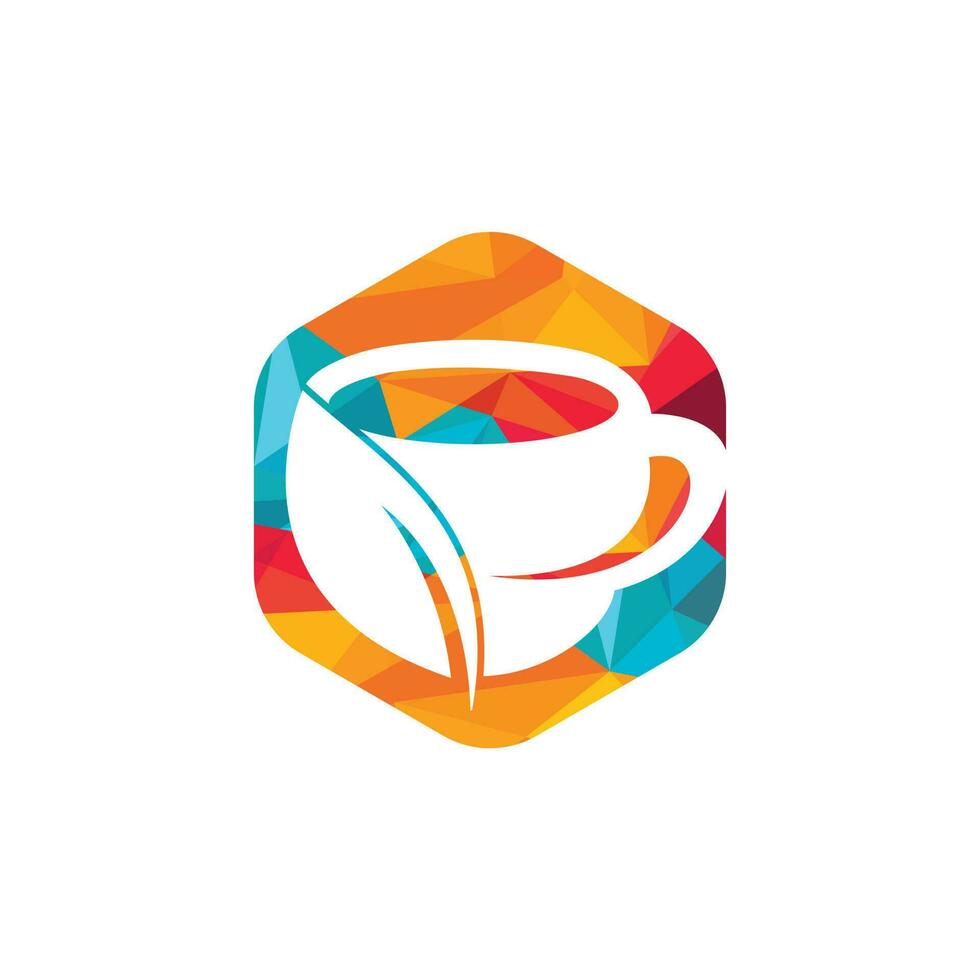 Organic tea vector logo design. Leaf mug for natural drink logo template.