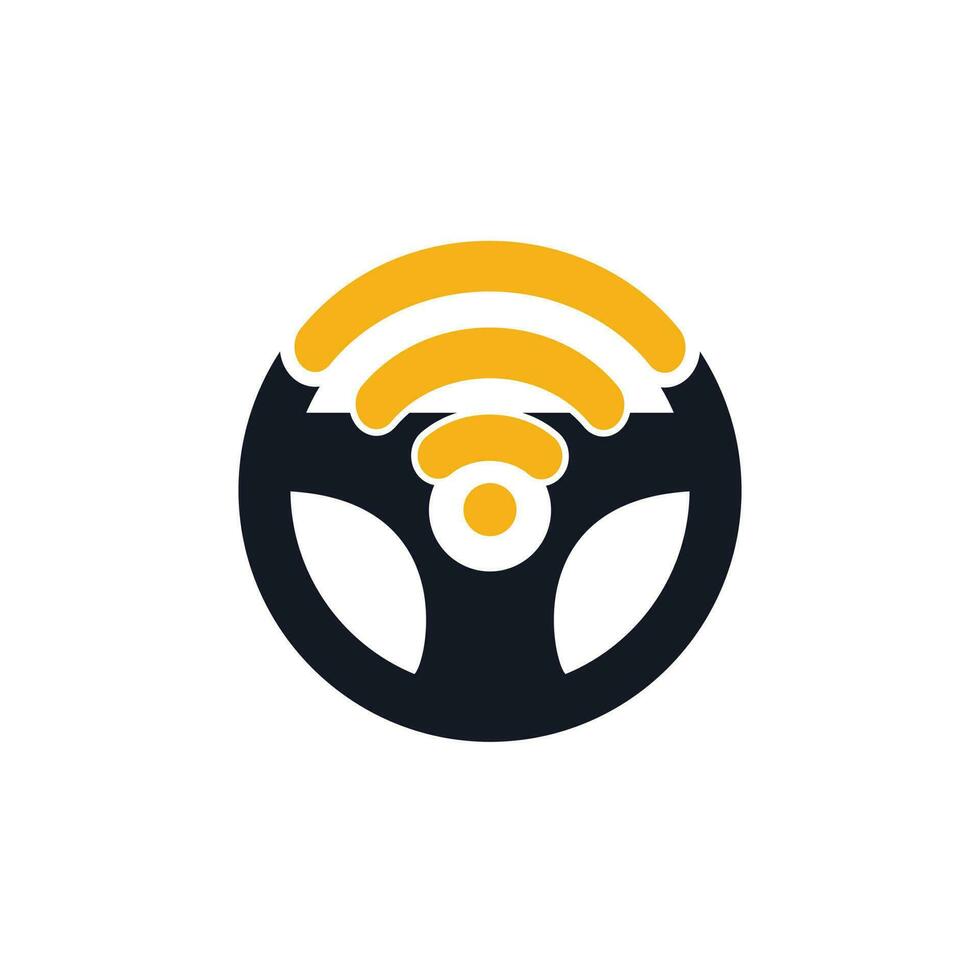 Steering wheel and Wi-Fi signal icon logo design. vector