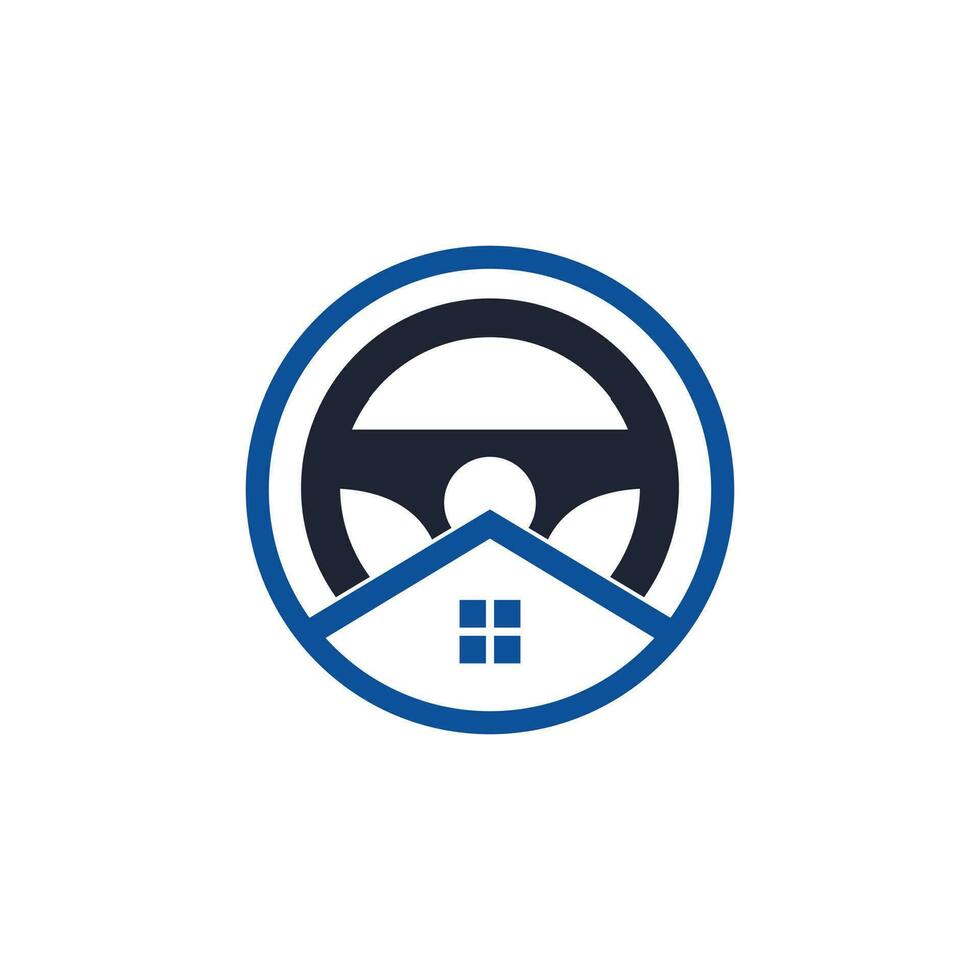 Home drive vector logo design template. Steering wheel and house symbol or icon.