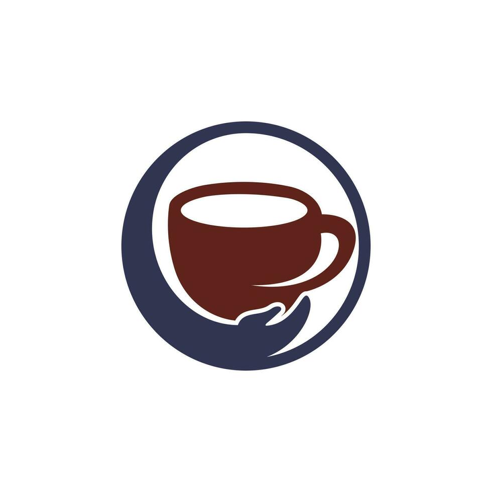 diseño del logotipo del vector de cuidado del café. taza de café y diseño de icono de mano.