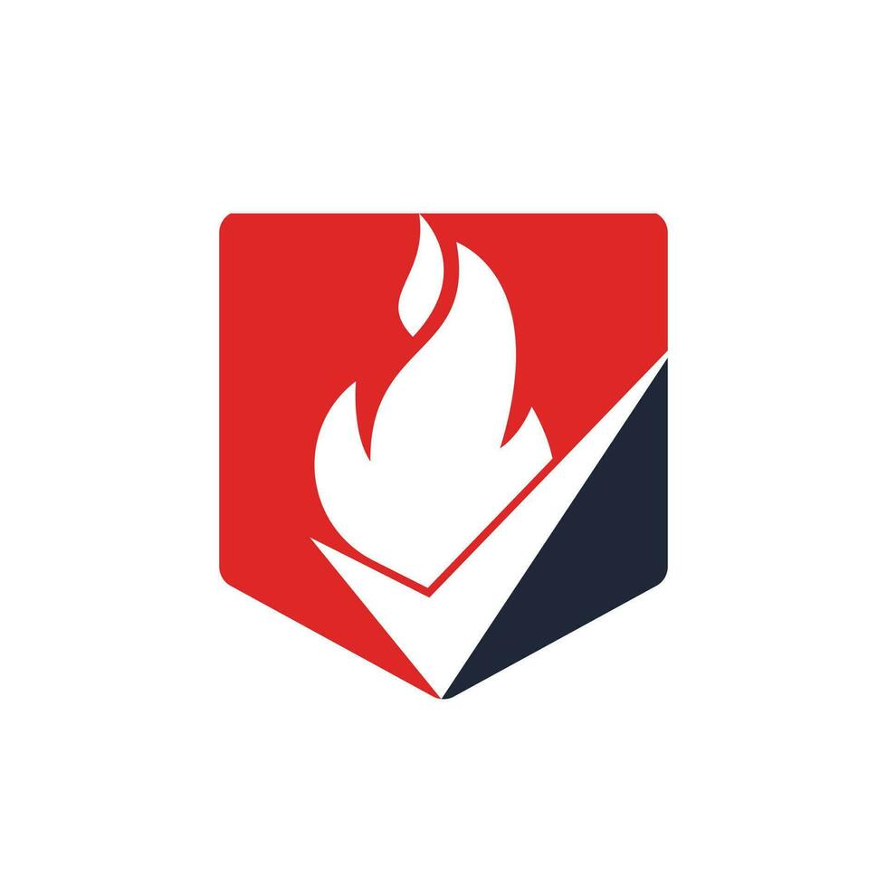 Fire check vector logo design template. Fire and checkmark icon design.