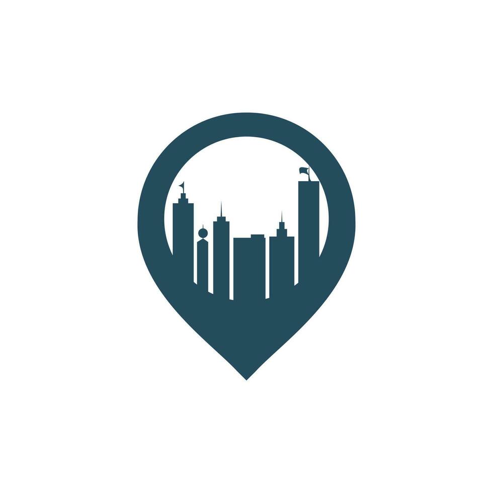 Building pin vector logo design. City located vector logo concept.