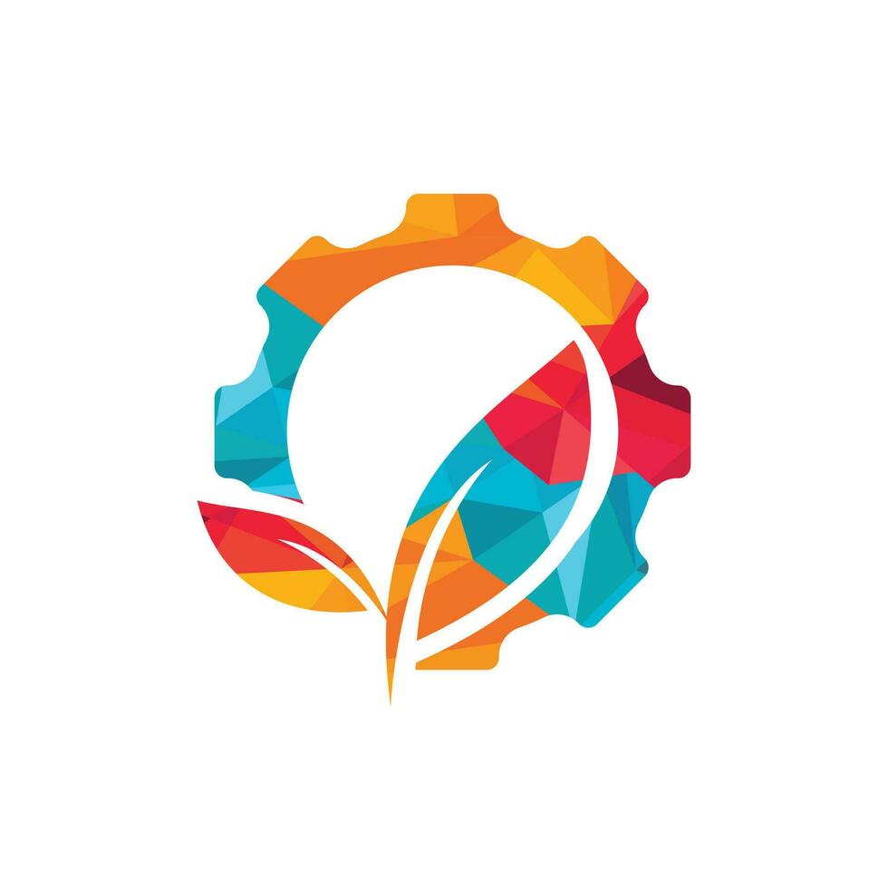 Gear leaf vector logo design. Abstract concept for ecology theme, green eco energy, technology and industry.