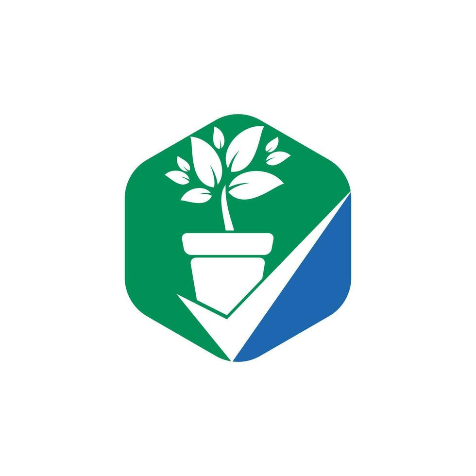 Check garden vector logo design. Check and flower pot icon.