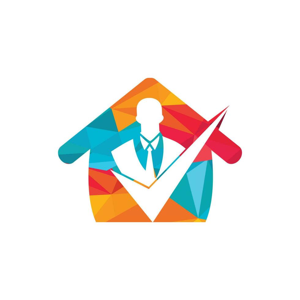 Business solution vector logo design. Businessman with check mark or tick symbol.