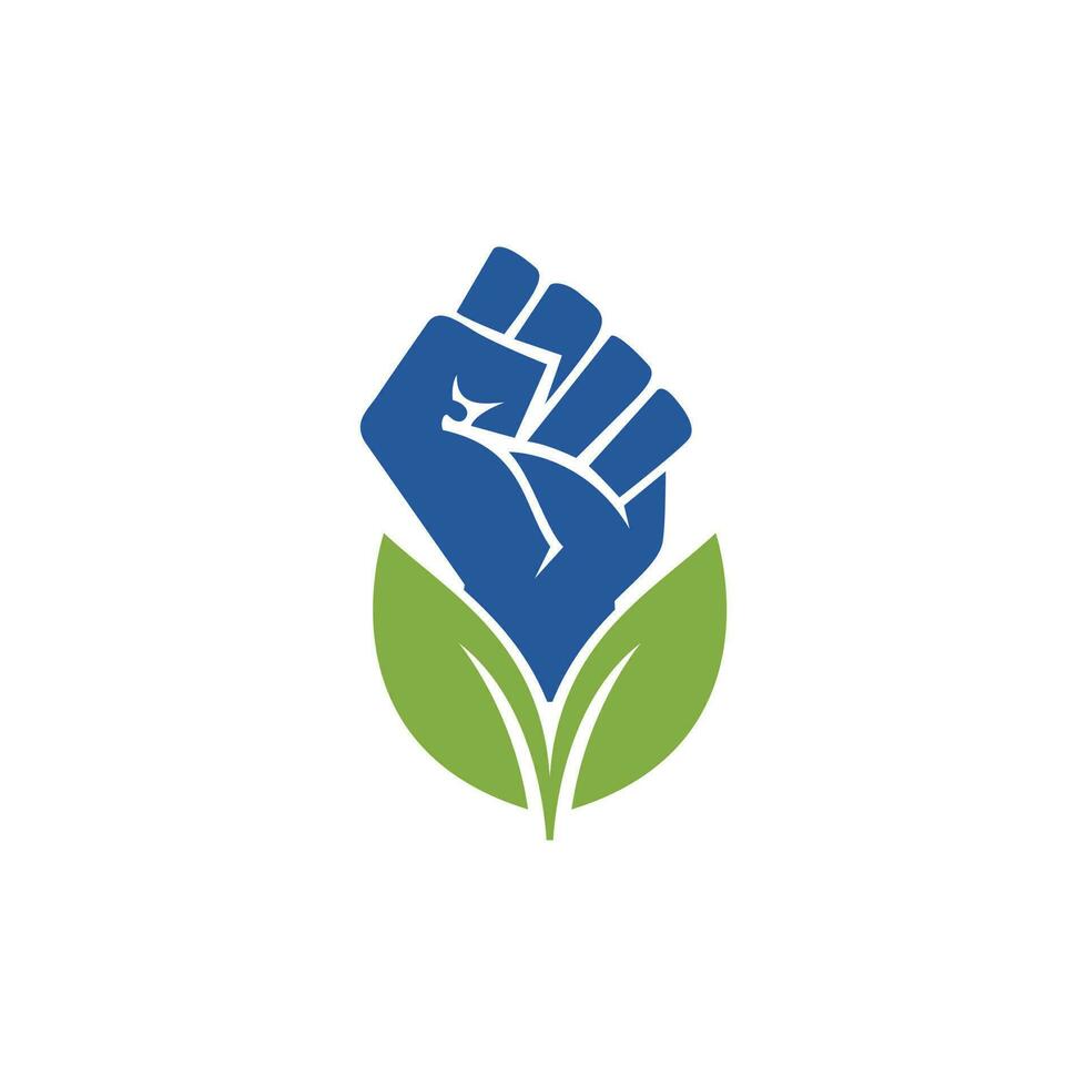 Power of nature vector logo design. Hand and eco symbol or icon. Unique protest and organic logotype design template.