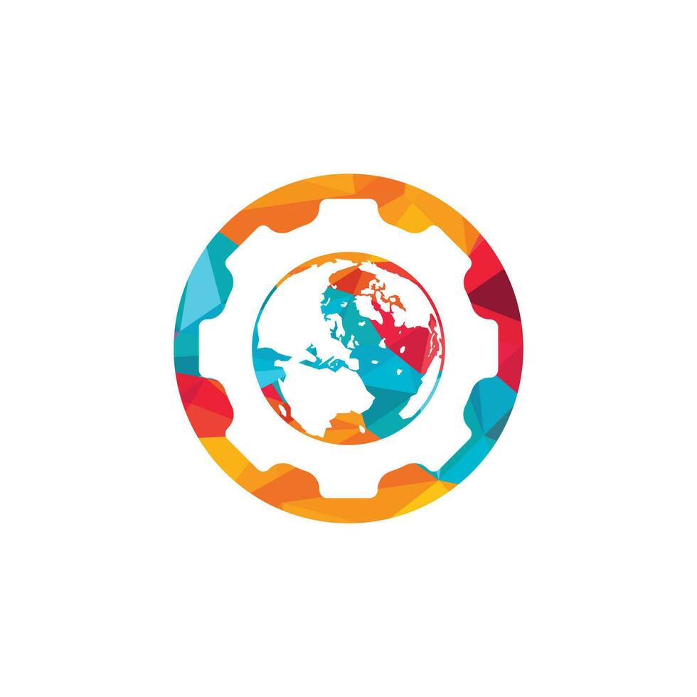 Gear global vector logo design. Gear planet icon logo design element.
