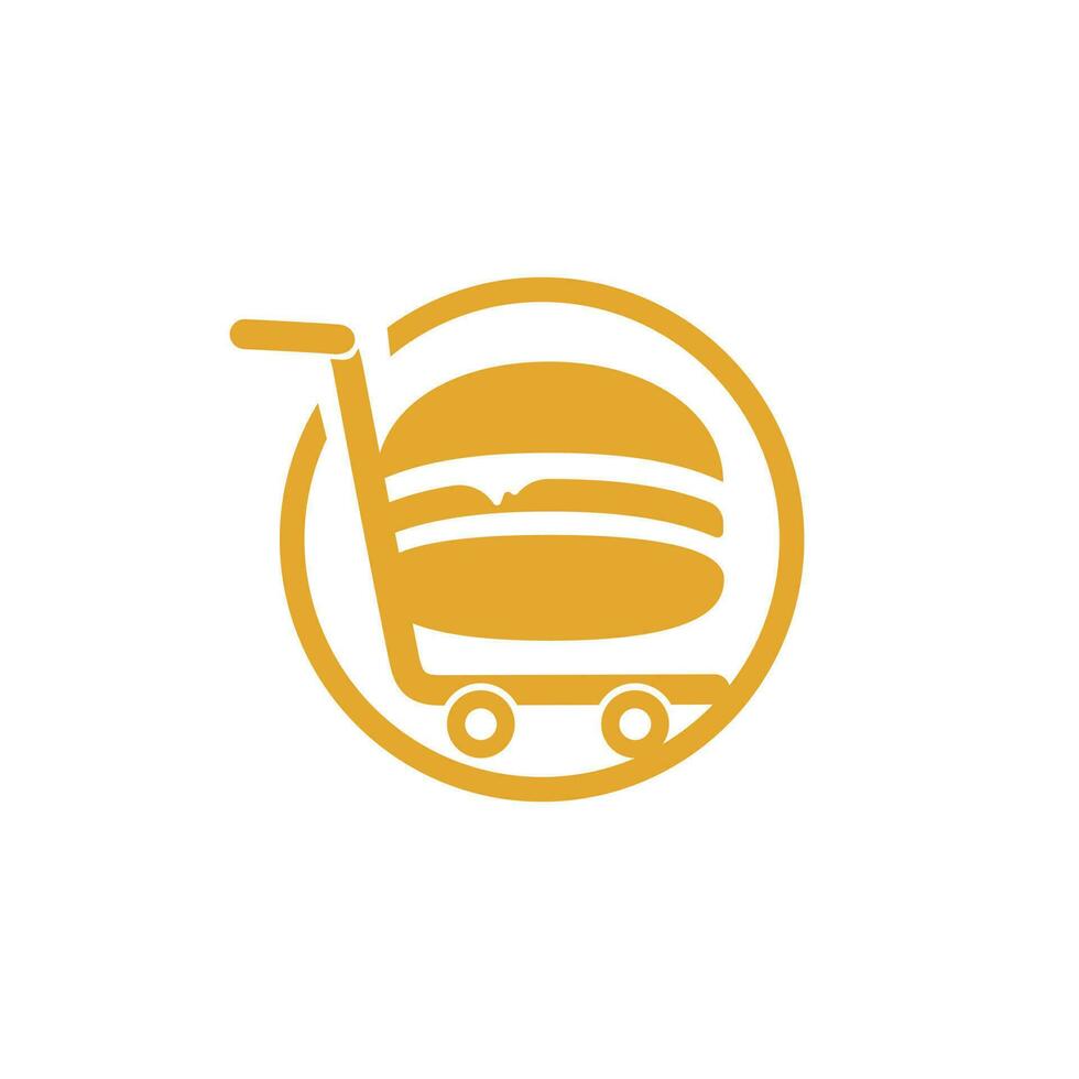 diseño del logotipo del carrito de hamburguesas y comestibles. diseño de icono de hamburguesa y carro. vector