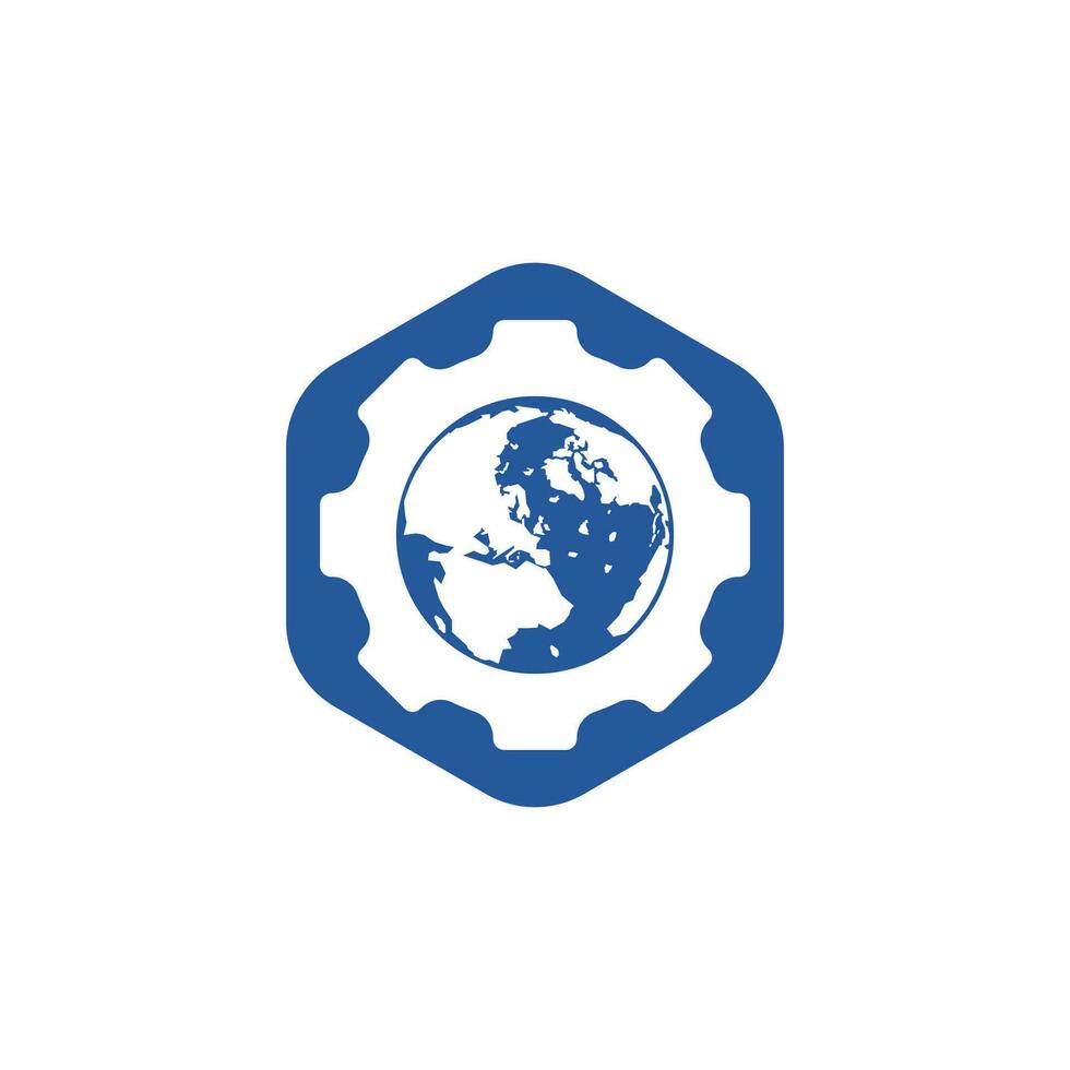 Gear global vector logo design. Gear planet icon logo design element.