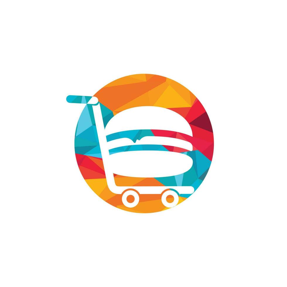 Burger and grocery trolley logo design. Burger and cart icon design. vector