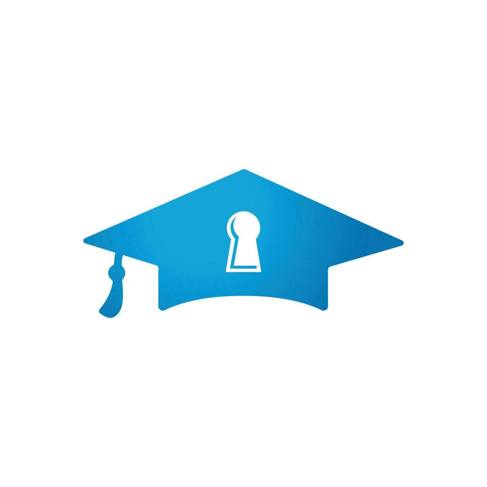 Education security logo design concept. Illustration of a key padlock sign with a bachelor's hat. vector