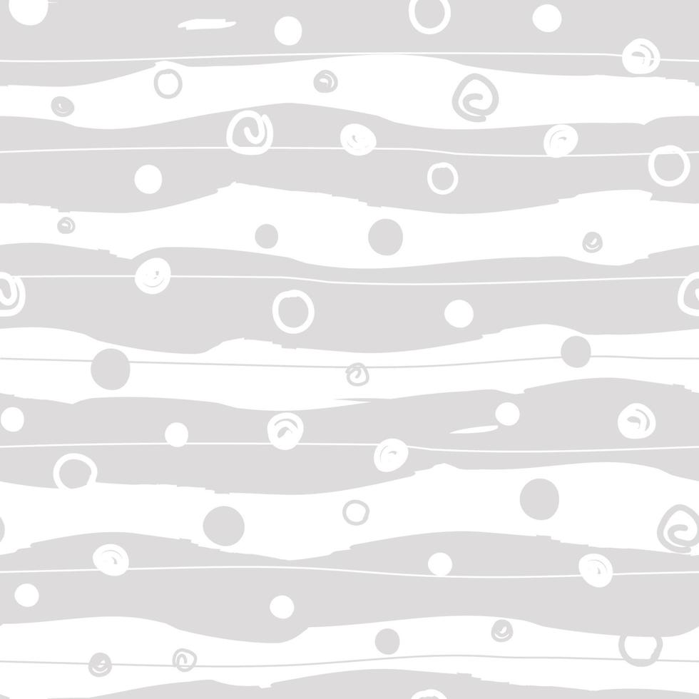 Seamless pattern with abstract simple pattern. Print with horizontal lines, stripes, dots and circles. Vector graphics.