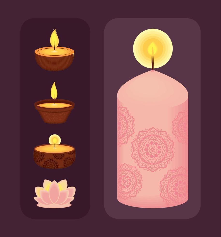 conjunto de lámparas diwali vector