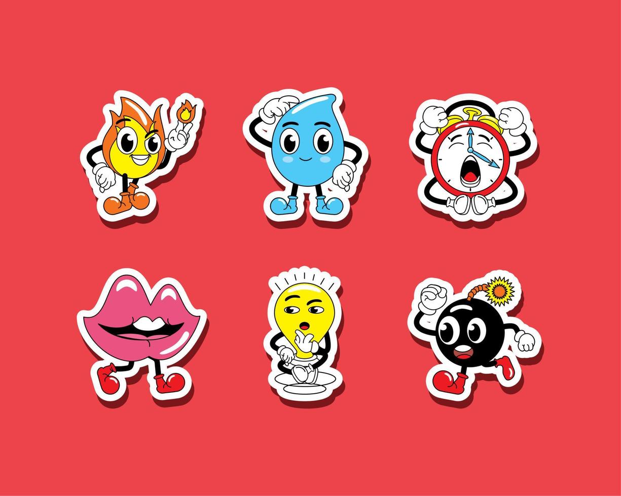 stickers traditional cartoon vector