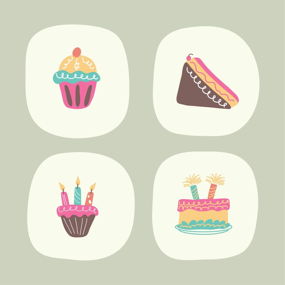 iconos de tortas de cumpleaños vector