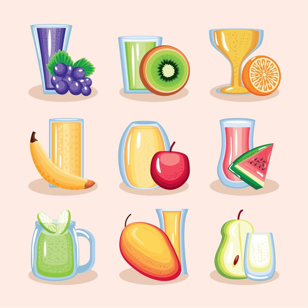 set of fruit drinks vector