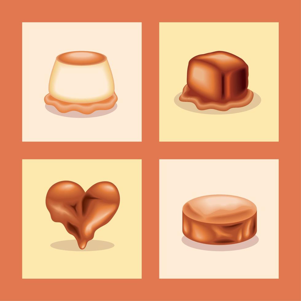 set of sweet caramel realistic vector