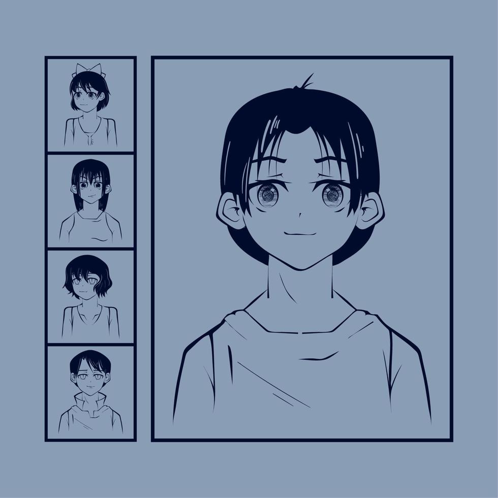 set of anime characters vector