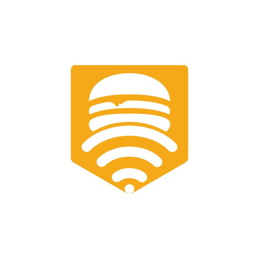 Online food logo design concept. Hamburger and WiFi signal symbol or icon. vector