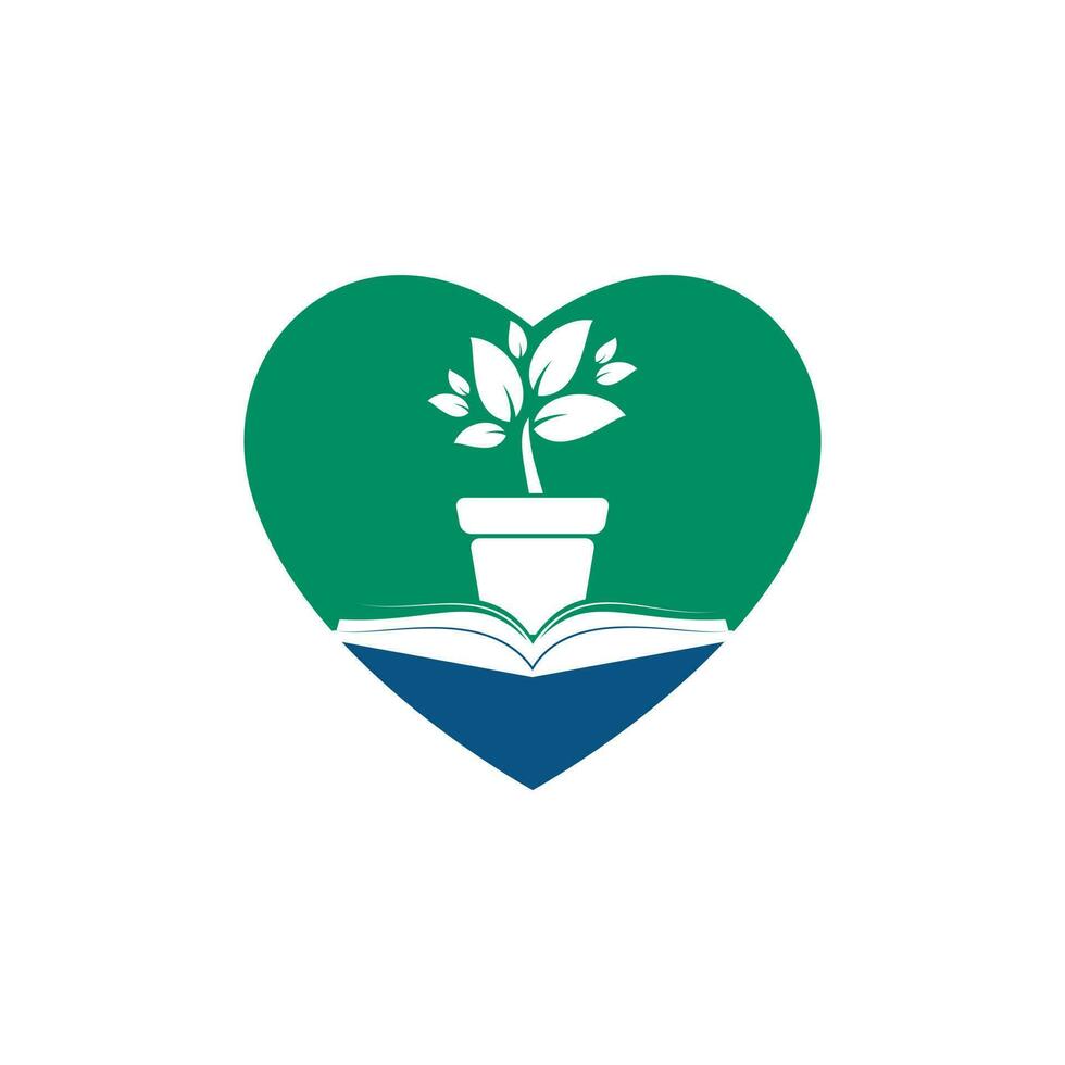 Eco book vector logo design. Book and flower pot icon logo.