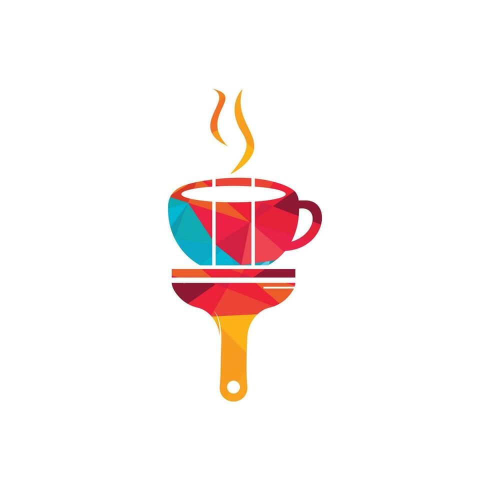 concepto de diseño del logotipo del vector del café del artista. icono de taza de café y pincel de pintura.