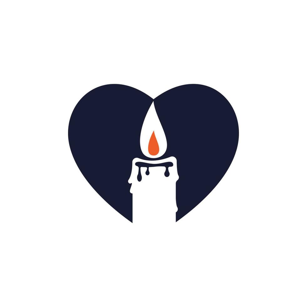 Candle heart shape concept logo design illustration. Candle light romantic vector logo design.
