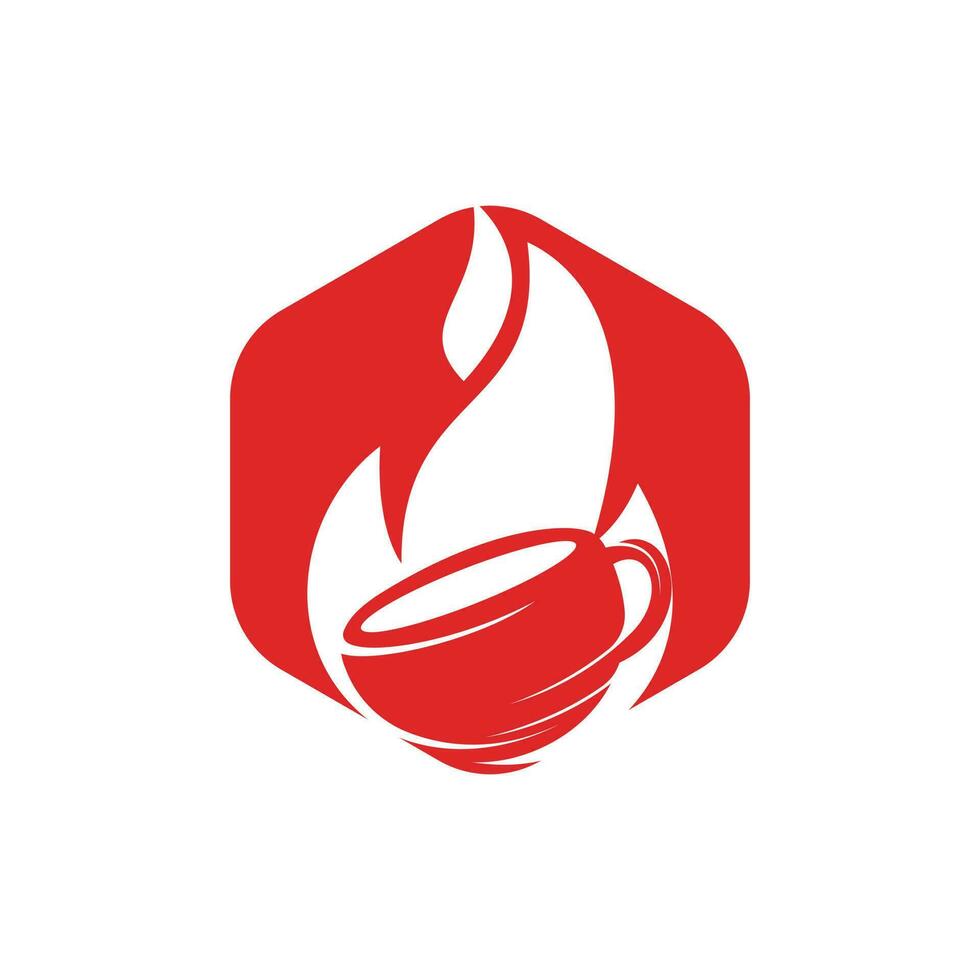 diseño de logotipo de café tostado caliente con llama de fuego. logo de cafetería caliente con taza de taza y diseño de icono de llama de fuego. vector