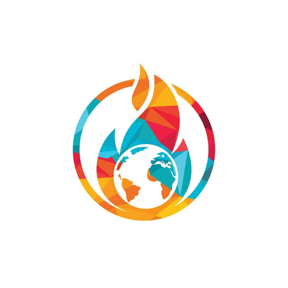 plantilla de diseño de logotipo de vector de planeta de fuego. diseño de iconos de fuego y tierra.