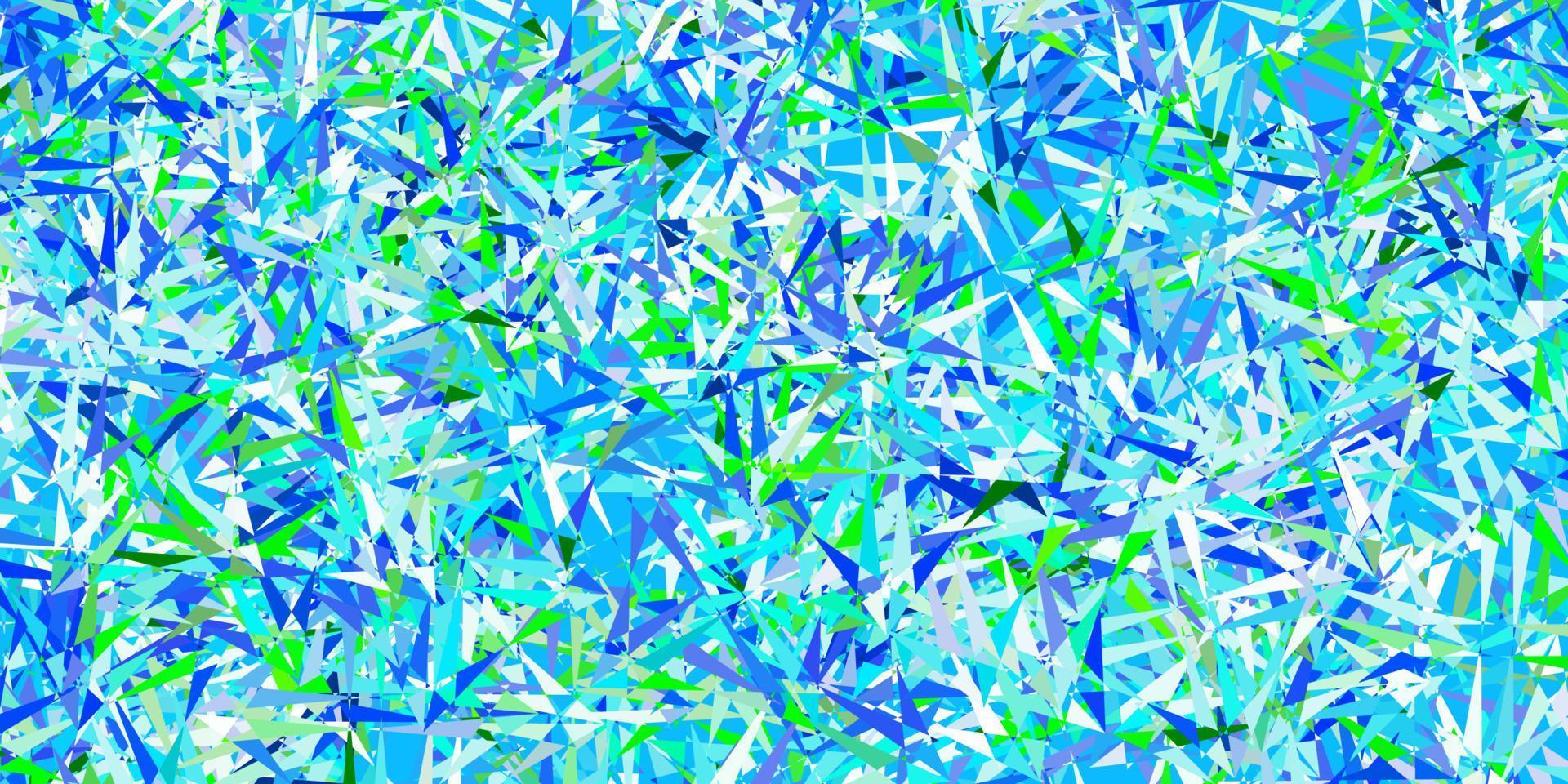 Telón de fondo de vector azul claro, verde con triángulos, líneas.