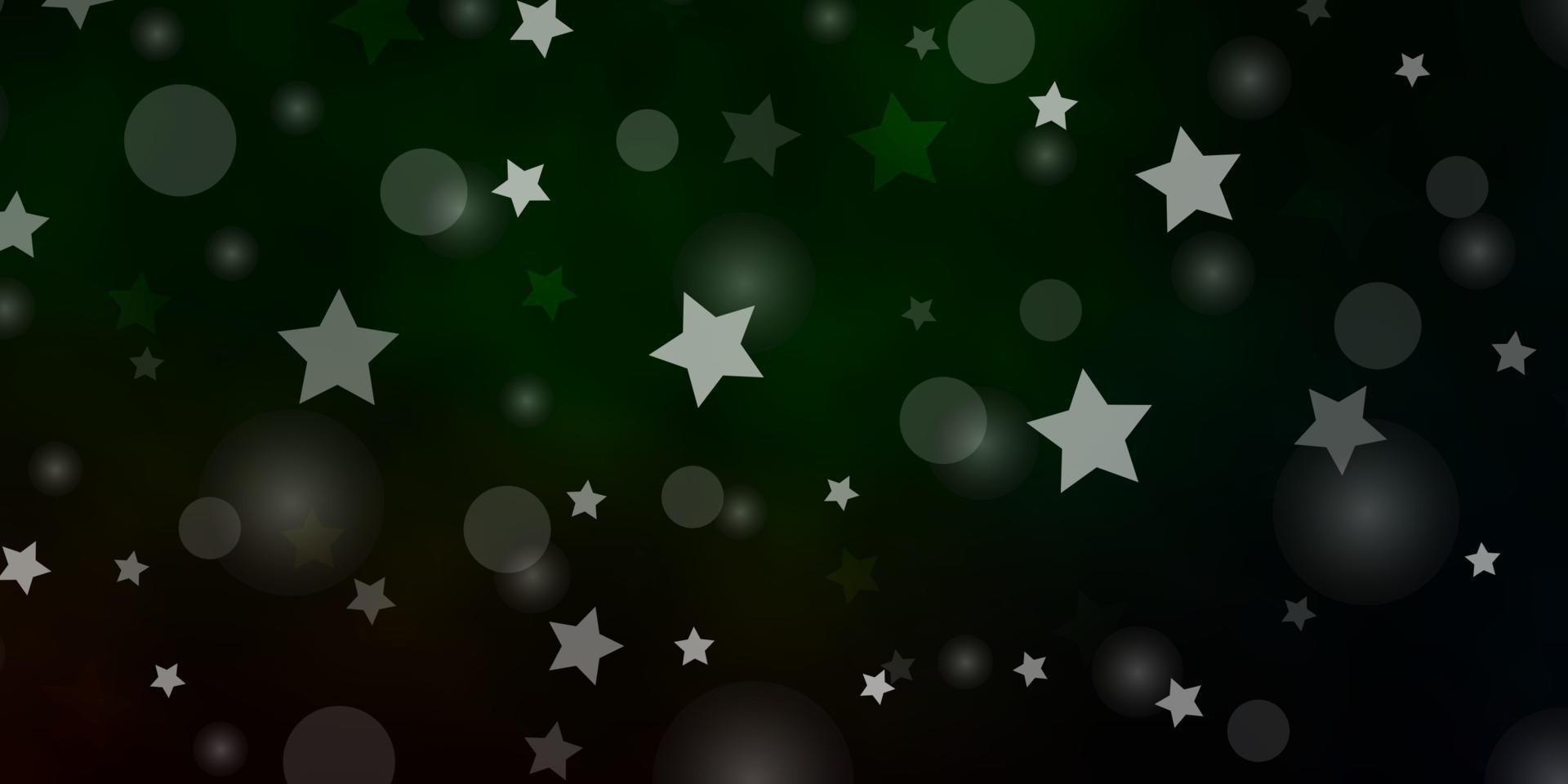 Dark Green vector backdrop with circles, stars.