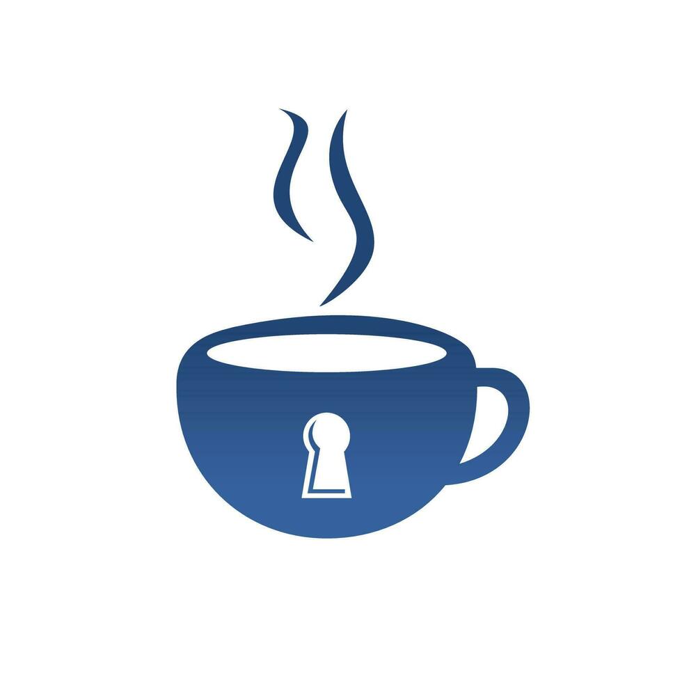 diseño de logotipo de taza de café y candado. diseño de logotipo de taza de café combinado ojo de cerradura. vector