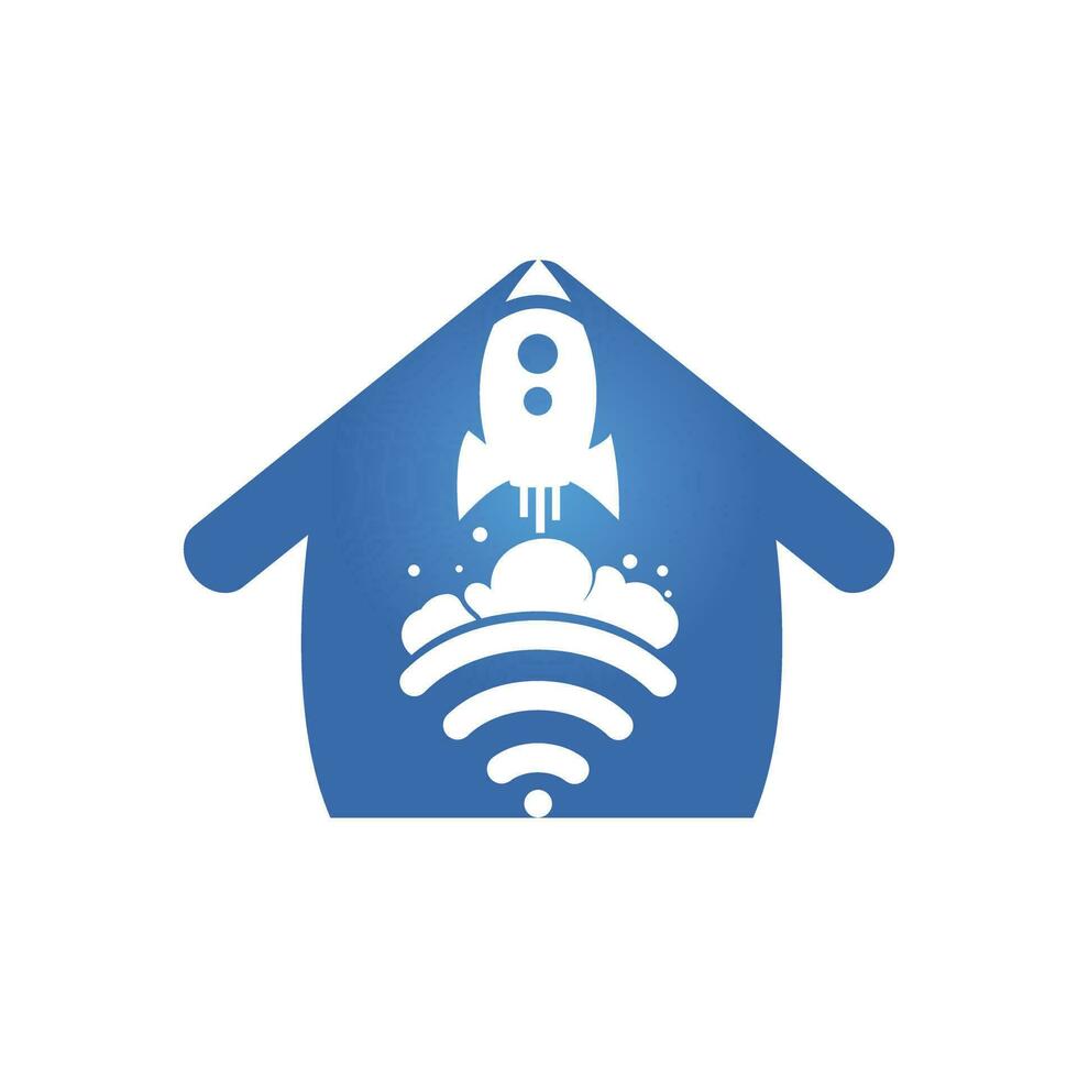 diseño de logotipo de vector de cohete wifi. señal wifi con diseño de icono de cohete y hogar.