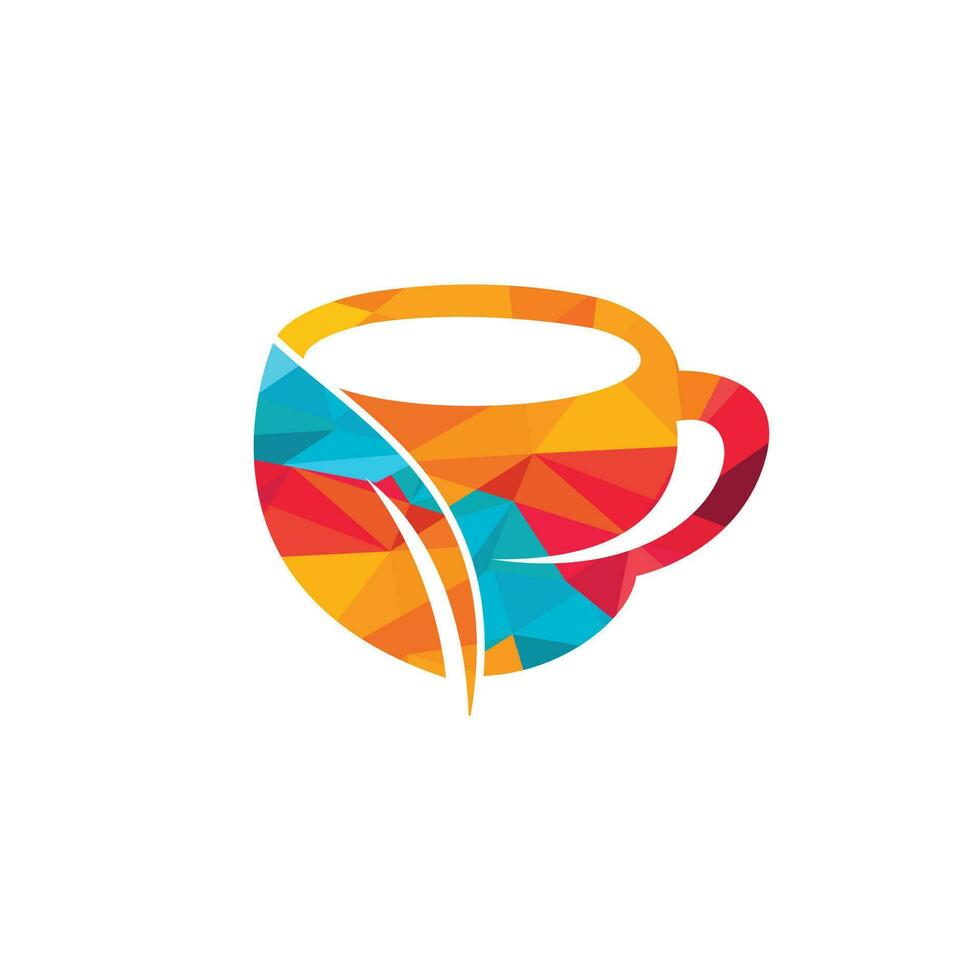 Organic tea vector logo design. Leaf mug for natural drink logo template.