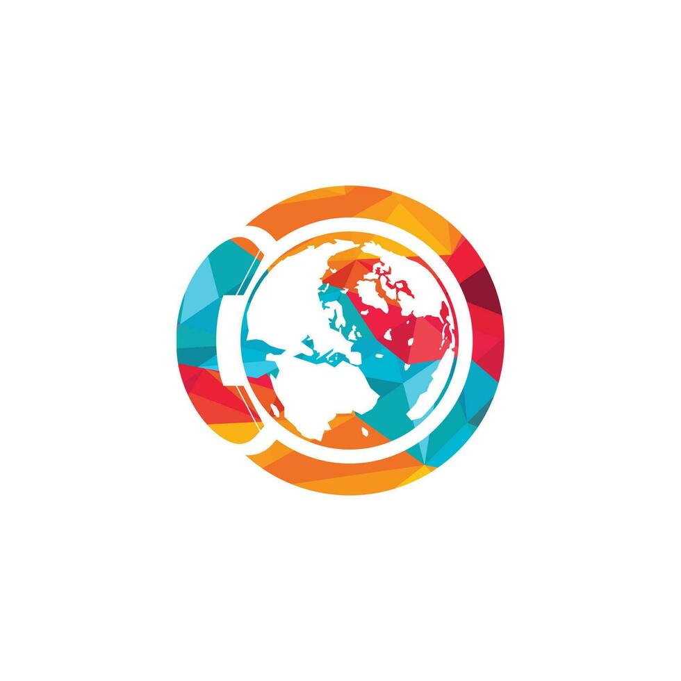 Globe with handset vector logo icon. Call and globe icon international call symbol logo template design.