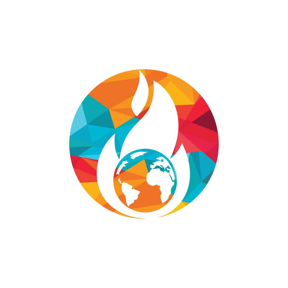 Fire Planet vector logo design template. Fire and earth icon design.