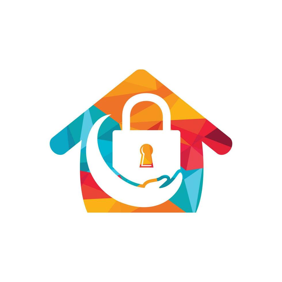 Security care vector logo design template. Vector illustration of hand logo and lock with home icon.