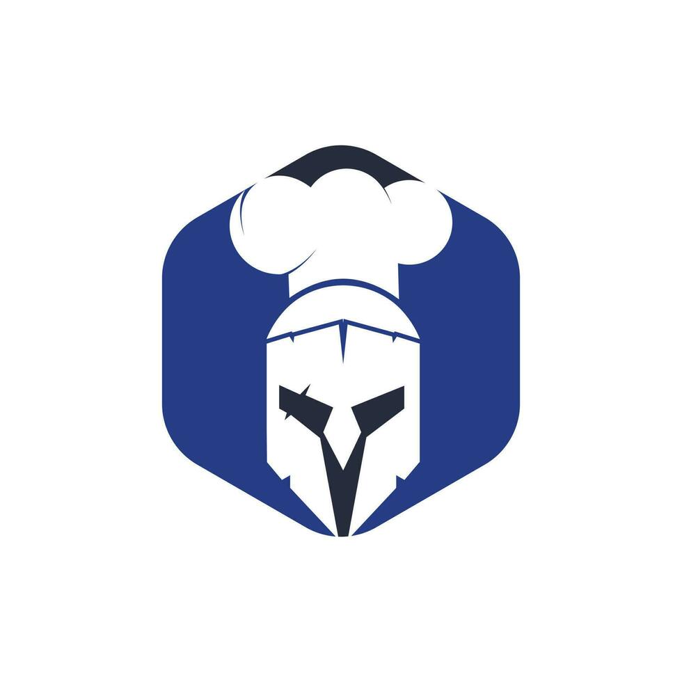 plantilla de diseño de logotipo de vector de chef espartano. logotipo mínimo de chef guerrero con ilustración de vector de sombrero de chef.