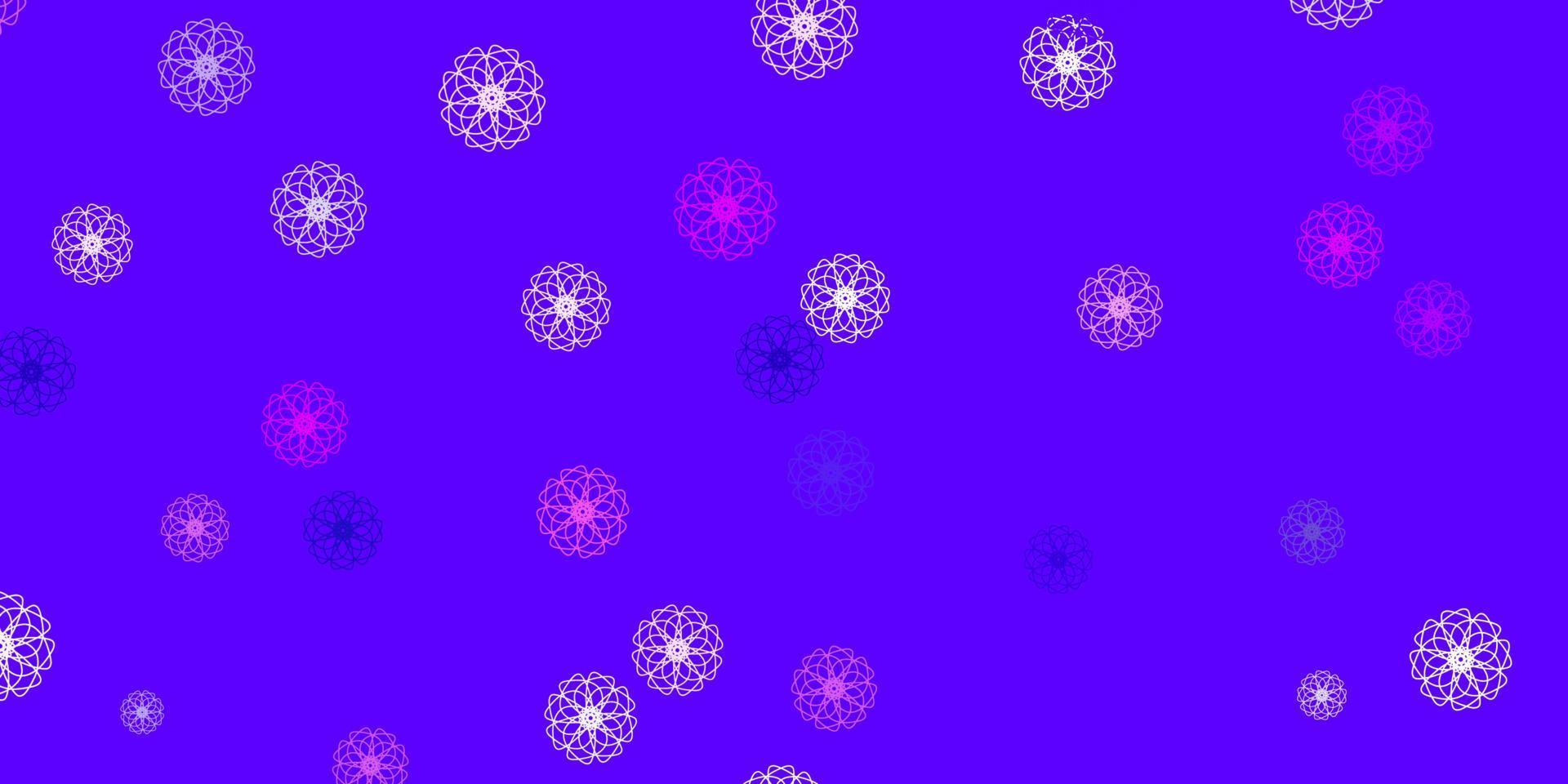 patrón de doodle de vector púrpura claro, rosa con flores.