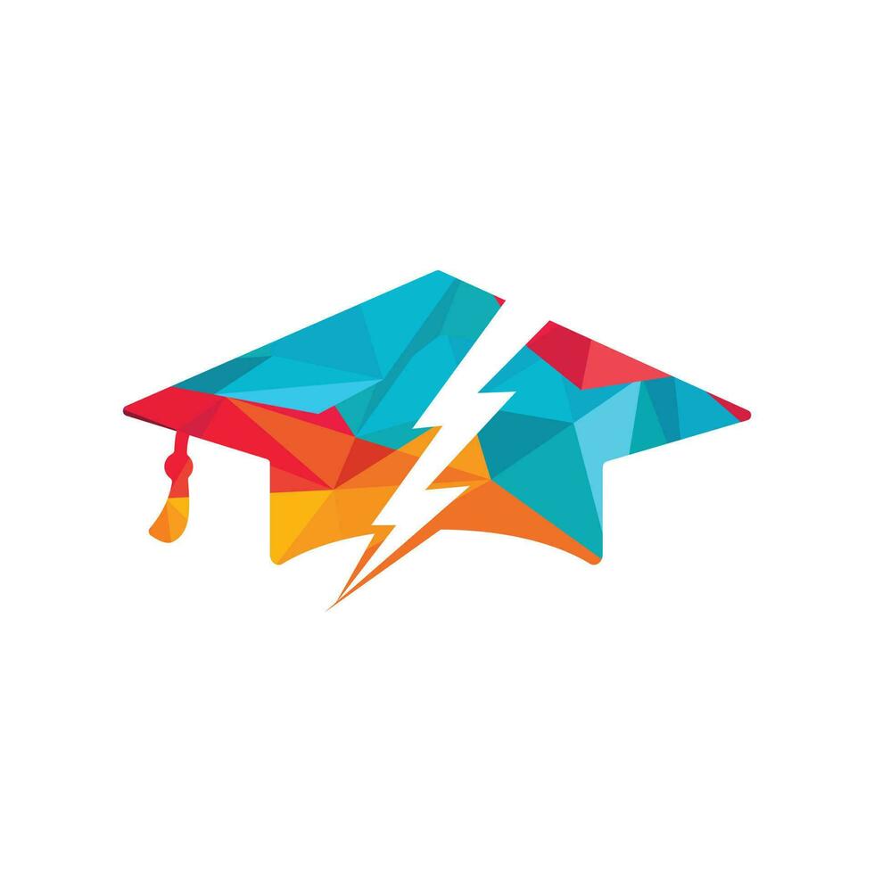 Flash student vector logo template. Education logo with graduation cap and thunder icon.