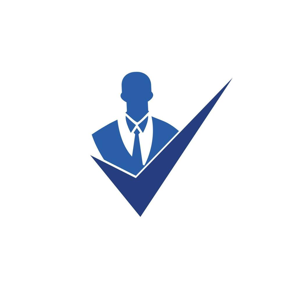 Business solution vector logo design. Businessman with check mark or tick symbol.