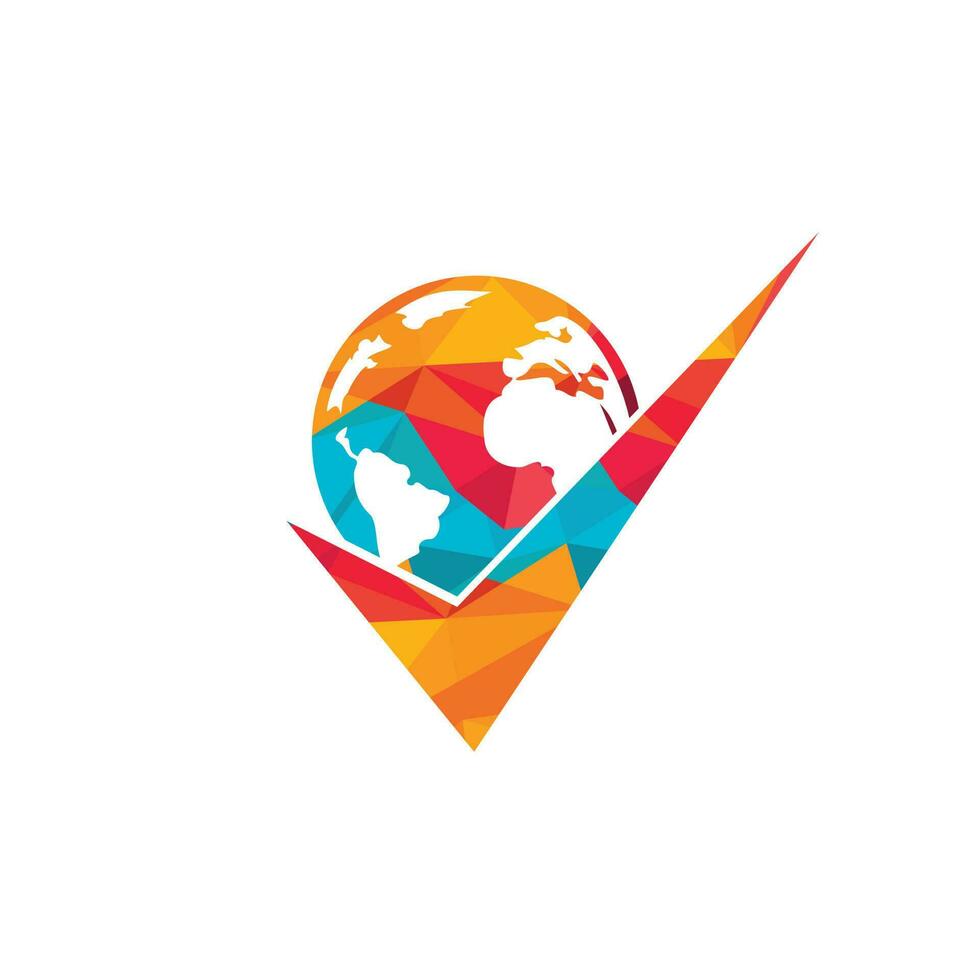Globe check vector logo design. Tick mark and globe icon design.