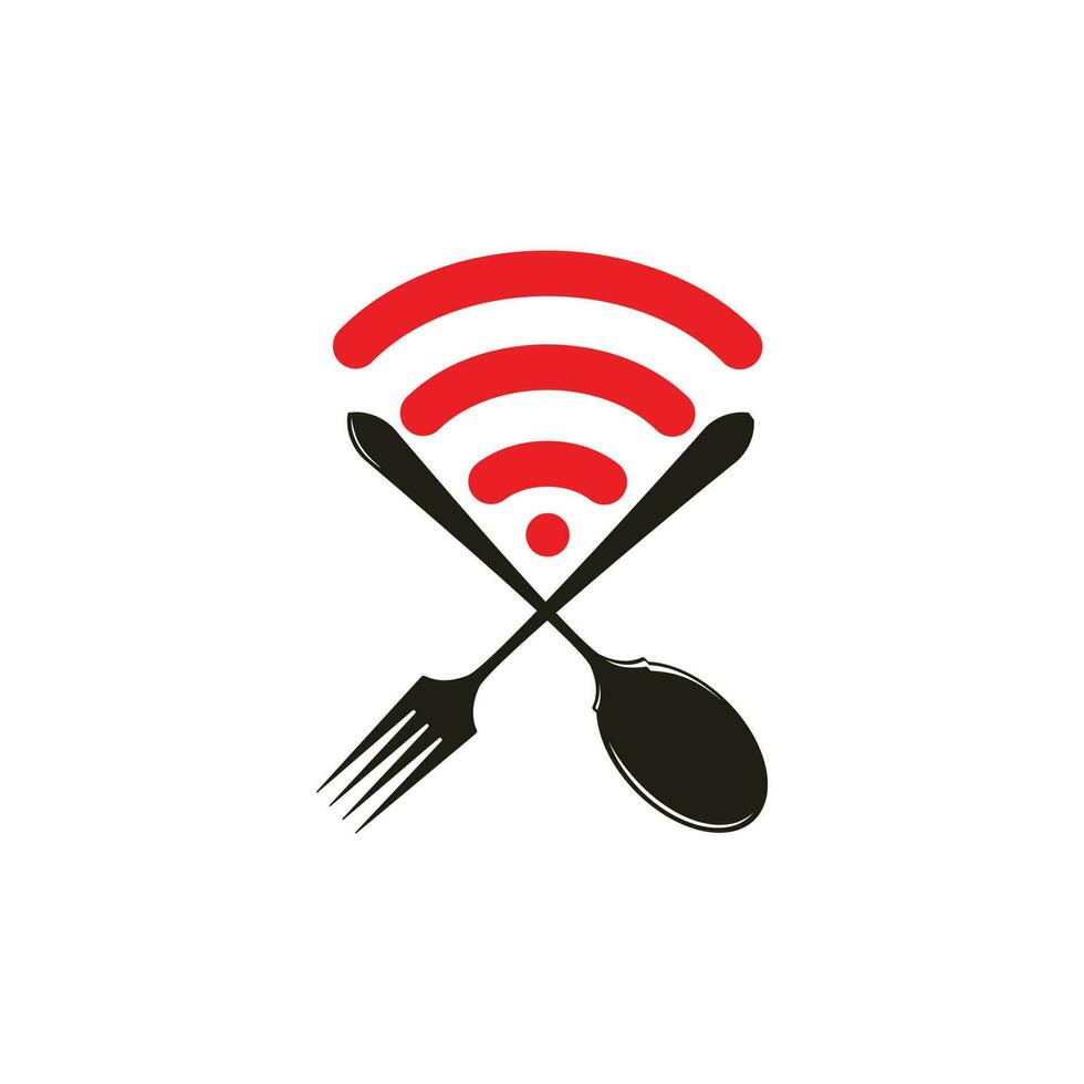 diseño de logotipo de pedido de comida en línea de señal de comida. Pida comida en Internet, entrega de comidas en cafeterías de restaurantes en línea. vector