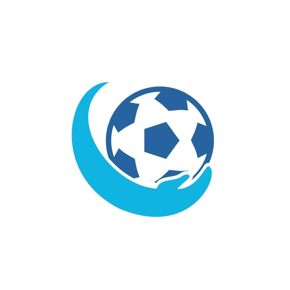 diseño del logotipo del vector de cuidado del fútbol. balón de fútbol y el icono de la mano.