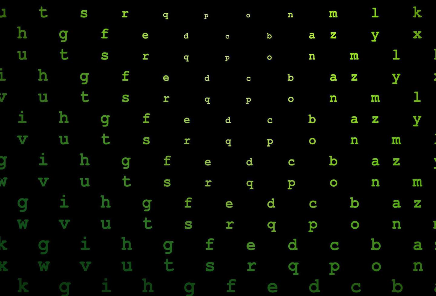 Dark green vector background with signs of alphabet.
