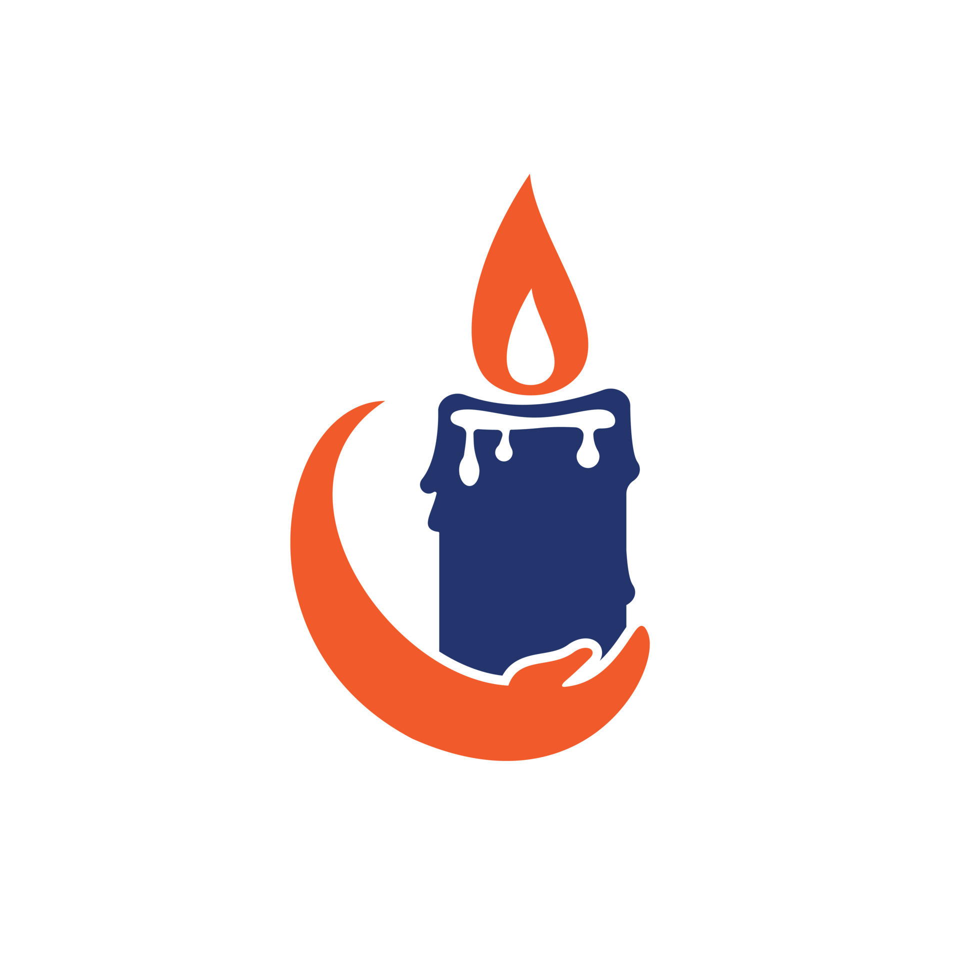 Candle light care vector logo design. Candle and hand icon design