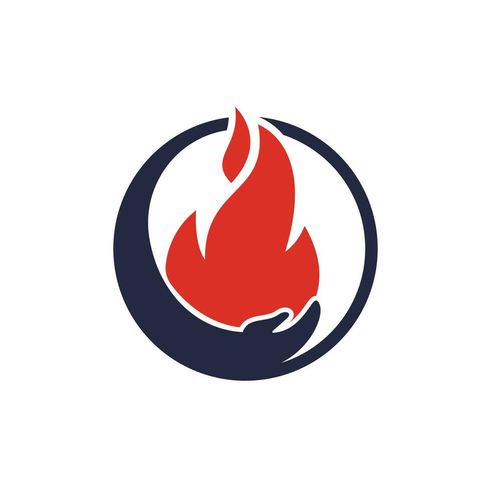 concepto de diseño de logotipo de vector de cuidado de incendios. diseño de logotipo de icono de mano y fuego.