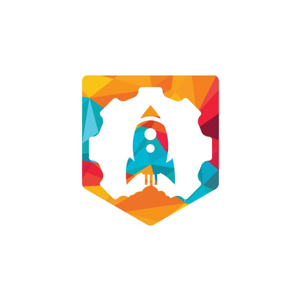 Rocket Gear vector logo design template. Cog wheel and rocket launch logo design vector template.